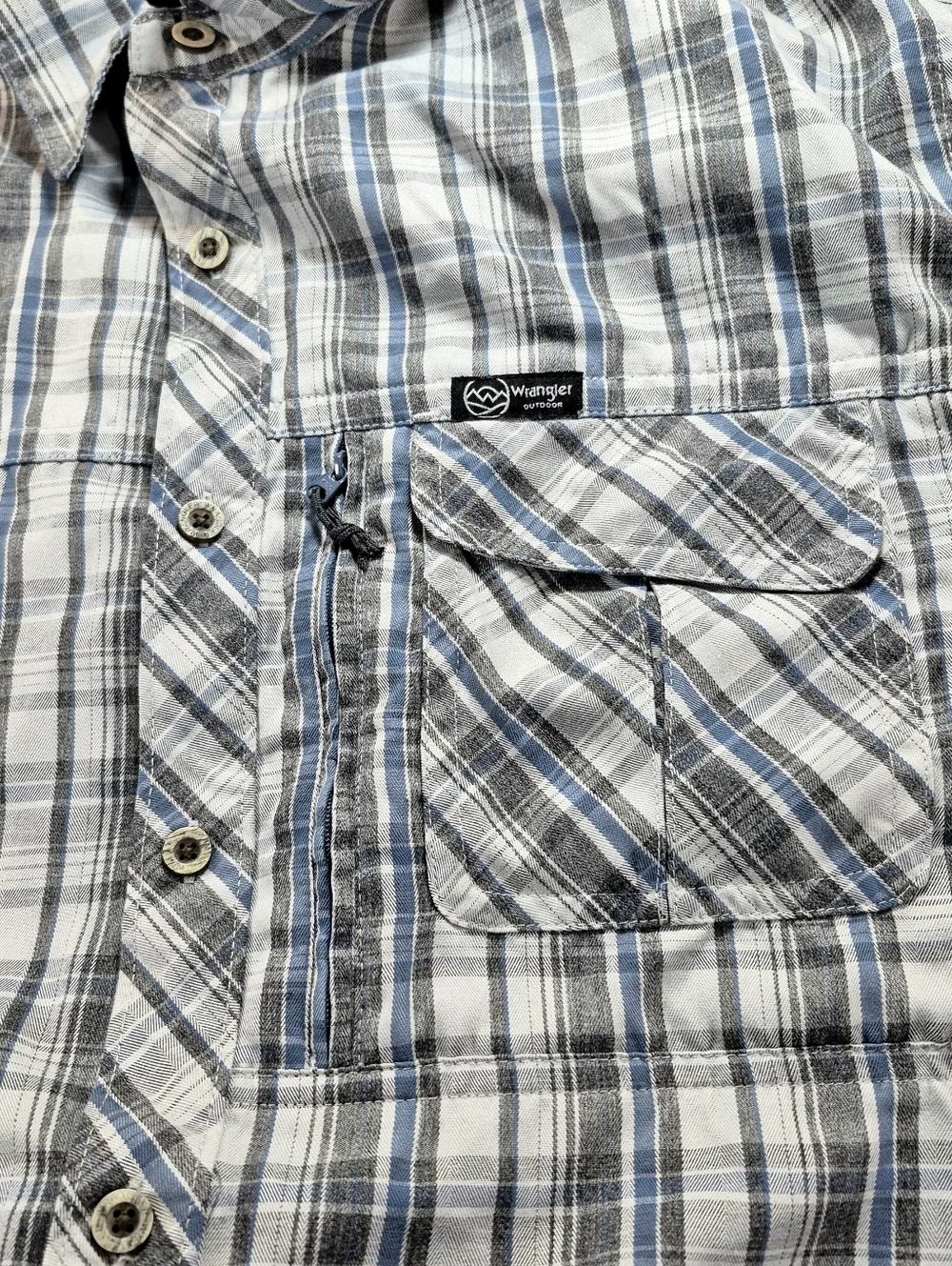 Wrangler Outdoor Series Mens XXL Blue Gray Plaid Utility Shirt Workwear Utility - Picture 6 of 10